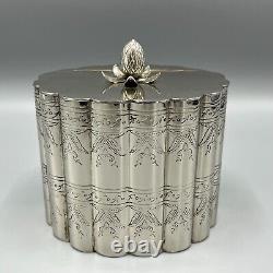 Victorian Silver Plated Tea Caddy Cannister Scalloped Body Lidded Chased Antique