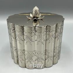 Victorian Silver Plated Tea Caddy Cannister Scalloped Body Lidded Chased Antique