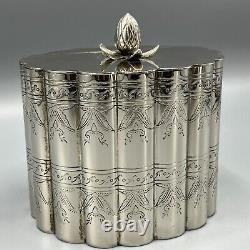 Victorian Silver Plated Tea Caddy Cannister Scalloped Body Lidded Chased Antique