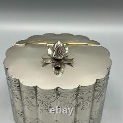 Victorian Silver Plated Tea Caddy Cannister Scalloped Body Lidded Chased Antique