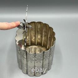 Victorian Silver Plated Tea Caddy Cannister Scalloped Body Lidded Chased Antique