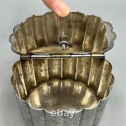 Victorian Silver Plated Tea Caddy Cannister Scalloped Body Lidded Chased Antique