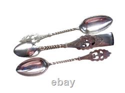 Victorian Silverplate Teaspoons & Sugar Tong Set Art Nouveau Ornate Teaset Box