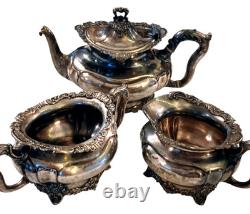 Victorian TEA SET 3 piece Silverplate Middletown #1715 unpolished Circa 1885 VTG