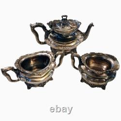 Victorian TEA SET 3 piece Silverplate Middletown #1715 unpolished Circa 1885 VTG