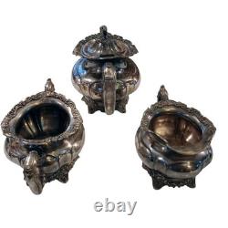 Victorian TEA SET 3 piece Silverplate Middletown #1715 unpolished Circa 1885 VTG