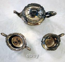 Victorian TEA SET 3 piece Silverplate Middletown #1715 unpolished Circa 1885 VTG