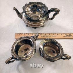 Victorian TEA SET 3 piece Silverplate Middletown #1715 unpolished Circa 1885 VTG