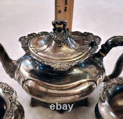 Victorian TEA SET 3 piece Silverplate Middletown #1715 unpolished Circa 1885 VTG