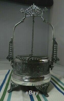 Victorian Triple Silver Plate Jewelry Box Beveled Glass Lid Pelton Bros