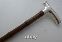 Victorian Vasta Case Walking Stick Cane Silver Plated Pommel Bamboo Shaft