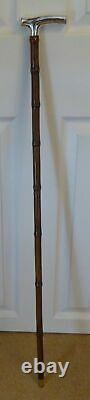 Victorian Vasta Case Walking Stick Cane Silver Plated Pommel Bamboo Shaft