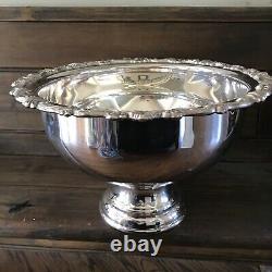 Vintage 16 X 10 Sheridan Silver Plate Punch Bowl 19 Tray 12 Cups Original Box