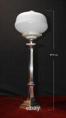 Vintage 1920 French Art Deco silver plated lamp hand moulded Opaline glass shade