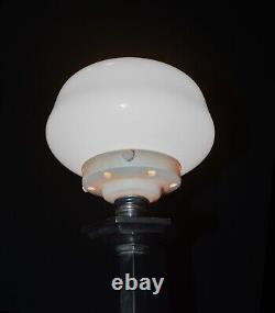 Vintage 1920 French Art Deco silver plated lamp hand moulded Opaline glass shade