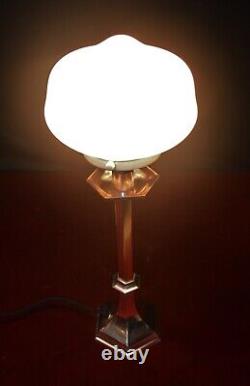 Vintage 1920 French Art Deco silver plated lamp hand moulded Opaline glass shade