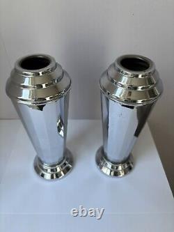 Vintage 1920's ART DECO Chrome plated faceted Vases