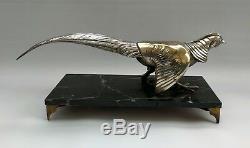 Vintage 1930s French Art Deco Silver Plate Bronze Pheasant Bird on Marble Base