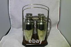 Vintage 1934 Napier cocktail shaker set of 4 with wooden Napier holder Art Deco