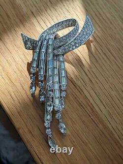 Vintage 1959 Boucher 7378 Rhodium Plated Baguette Rhinestone Large Bow Brooch