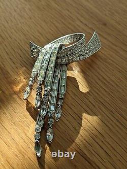 Vintage 1959 Boucher 7378 Rhodium Plated Baguette Rhinestone Large Bow Brooch