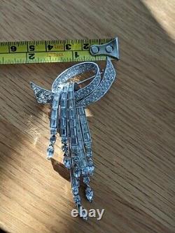 Vintage 1959 Boucher 7378 Rhodium Plated Baguette Rhinestone Large Bow Brooch