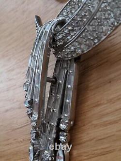 Vintage 1959 Boucher 7378 Rhodium Plated Baguette Rhinestone Large Bow Brooch