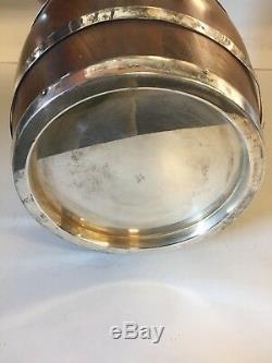 Vintage 1970's Valenti Barrel Ice Bucket With Insert Silver Plated Wood Spain WOW