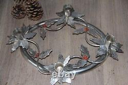 Vintage 20th silver plate xmas wreath table centerpiece candle holder