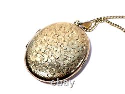 Vintage 22ct Gold Plated Sterling Silver Locket Pendant Necklace Engraved #KF