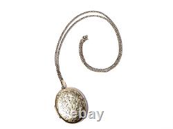 Vintage 22ct Gold Plated Sterling Silver Locket Pendant Necklace Engraved #KF