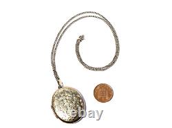 Vintage 22ct Gold Plated Sterling Silver Locket Pendant Necklace Engraved #KF