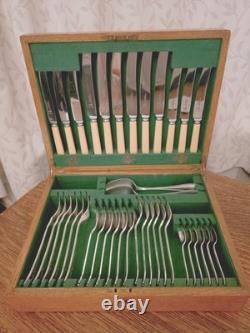Vintage 38 Pc Silver Plate Faux Bone Cutlery Canteen Set Atkin Bros Sheffield