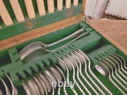 Vintage 38 Pc Silver Plate Faux Bone Cutlery Canteen Set Atkin Bros Sheffield