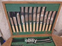 Vintage 38 Pc Silver Plate Faux Bone Cutlery Canteen Set Atkin Bros Sheffield