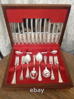 Vintage 44 Pc Silver Plate KINGS PATTERN Cutlery Canteen George Butler Sheffield