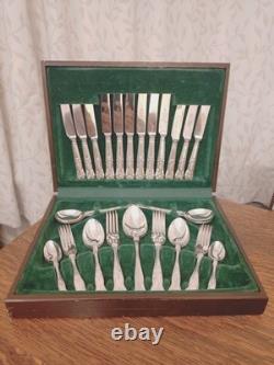 Vintage 44 Pc Silver Plate KINGS PATTERN Cutlery Canteen Set Made in Sheffield