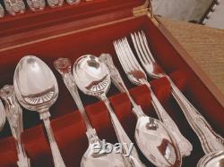 Vintage 44 Piece Silver Plate KINGS PATTERN Cutlery Canteen Made in Sheffield