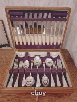 Vintage 46 Pc Silver Plate Faux Bone Cutlery Canteen Latham & Owen Sheffield