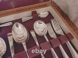 Vintage 46 Pc Silver Plate Faux Bone Cutlery Canteen Latham & Owen Sheffield
