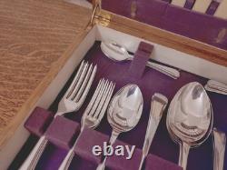 Vintage 46 Pc Silver Plate Faux Bone Cutlery Canteen Latham & Owen Sheffield