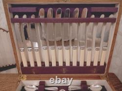 Vintage 46 Pc Silver Plate Faux Bone Cutlery Canteen Latham & Owen Sheffield