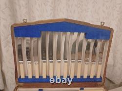 Vintage 47 Pc Silver Plate Faux Bone CUTLERY CANTEEN Made in Sheffield 1950s