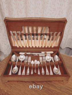 Vintage 48Pc SILVER PLATE Faux Bone CUTLERY CANTEEN A E Poston Sheffield 1950s