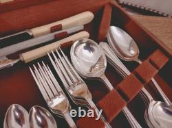 Vintage 48Pc SILVER PLATE Faux Bone CUTLERY CANTEEN A E Poston Sheffield 1950s