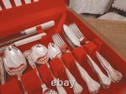 Vintage 67 Piece Silver Plate KINGS PATTERN Cutlery Canteen by Coopers Sheffield