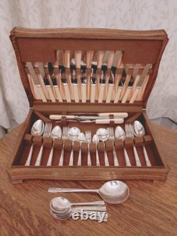 Vintage 68Pc Silver Plate Faux Bone CUTLERY CANTEEN -R F Mosley Sheffield -1930s