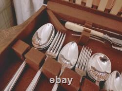 Vintage 68Pc Silver Plate Faux Bone CUTLERY CANTEEN -R F Mosley Sheffield -1930s