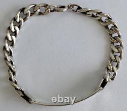 Vintage 800 Silver ID Bracelet 10 AR Italian Curb Link Blank Name Plate 8
