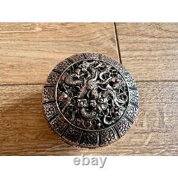 Vintage 90% Silver-Plated Trinket Box Dragon & Floral Motif Asian Antique